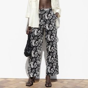 Zara limited edition embroidered cotton bohemian trouser